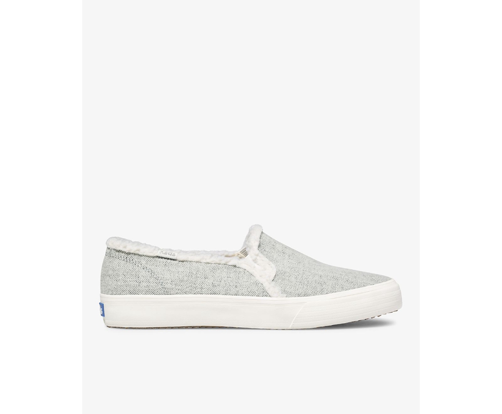 Slip Ons Keds Mujer Grises - Double Decker Brushed Denim Faux Shearling - 0871-JUYPG